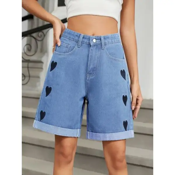 Rolled Hem Pocketed Denim Shorts
