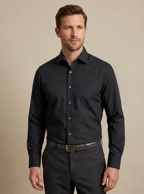 Men's Business Casual Non-Iron Cotton Compass Embroidered Shirt