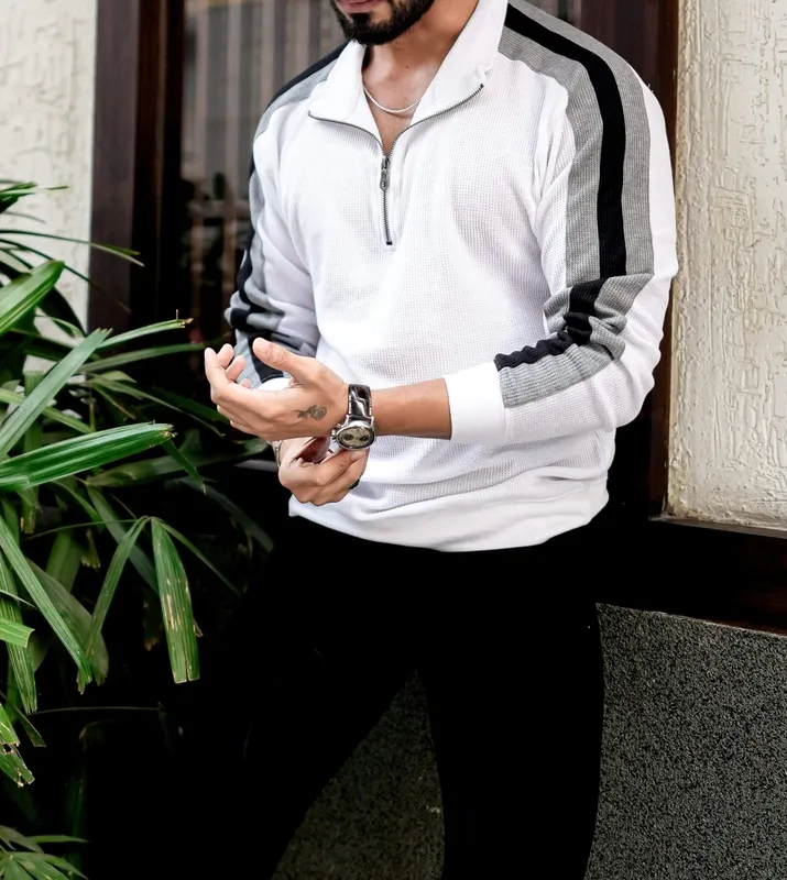 White Quarter-Zip Long Sleeve Casual Shirt