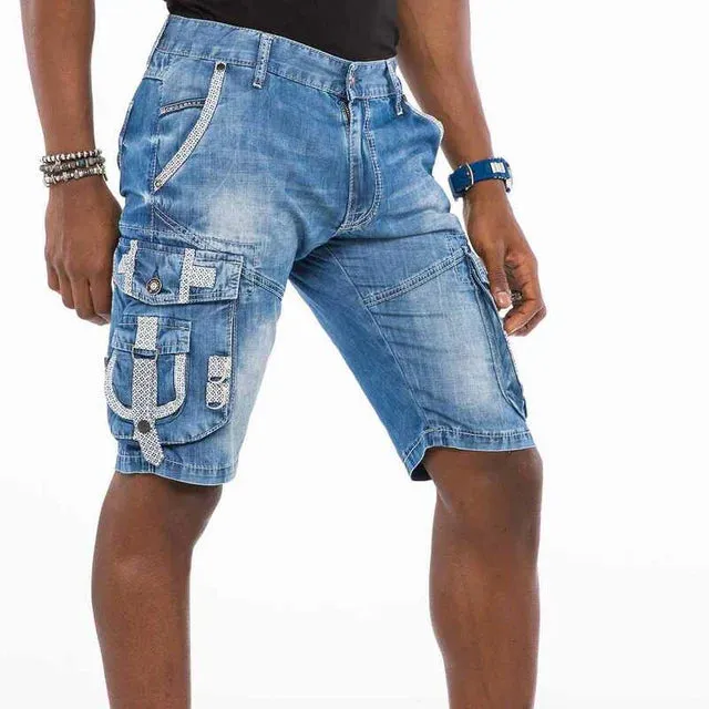 Cargo Pocket Buckle Detail Denim Shorts