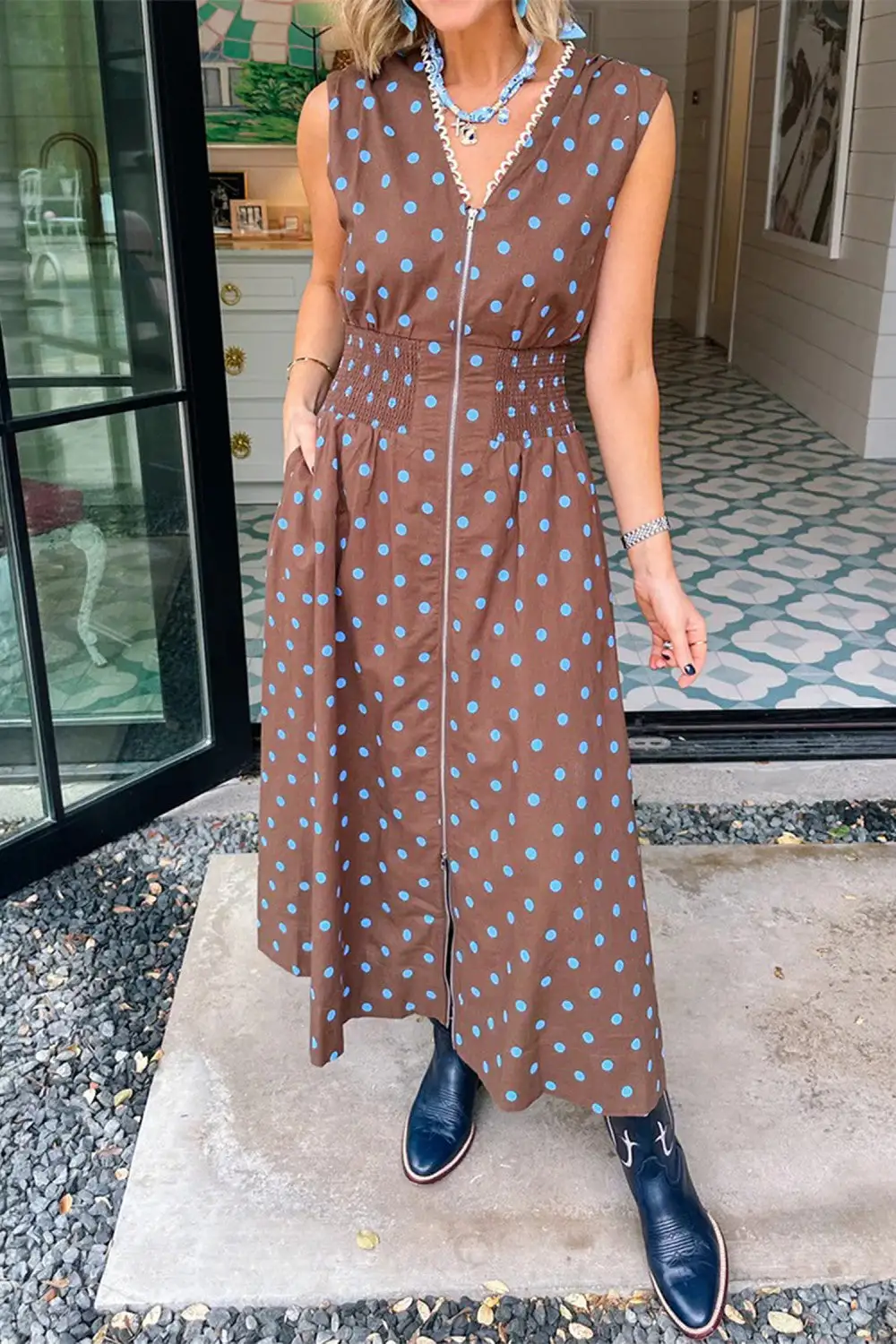 Polka Dot Contrast Trim Casual Dress