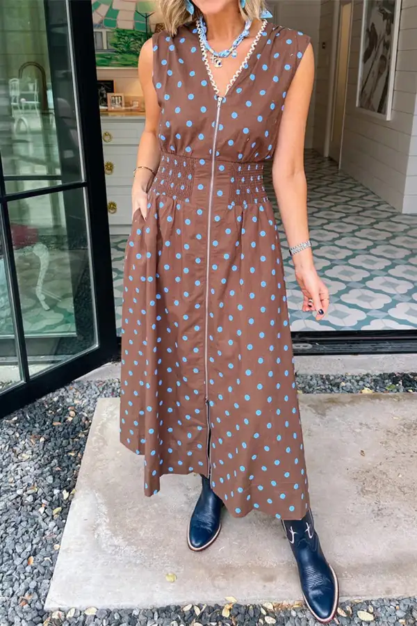 Polka Dot Contrast Trim Casual Dress