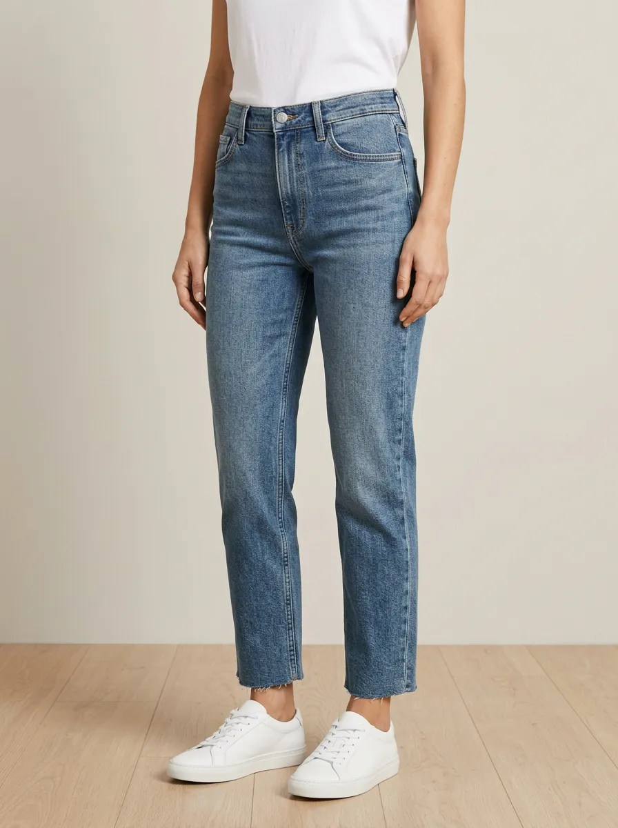 Straight-Leg High-Rise Raw-Hem Denim Jeans