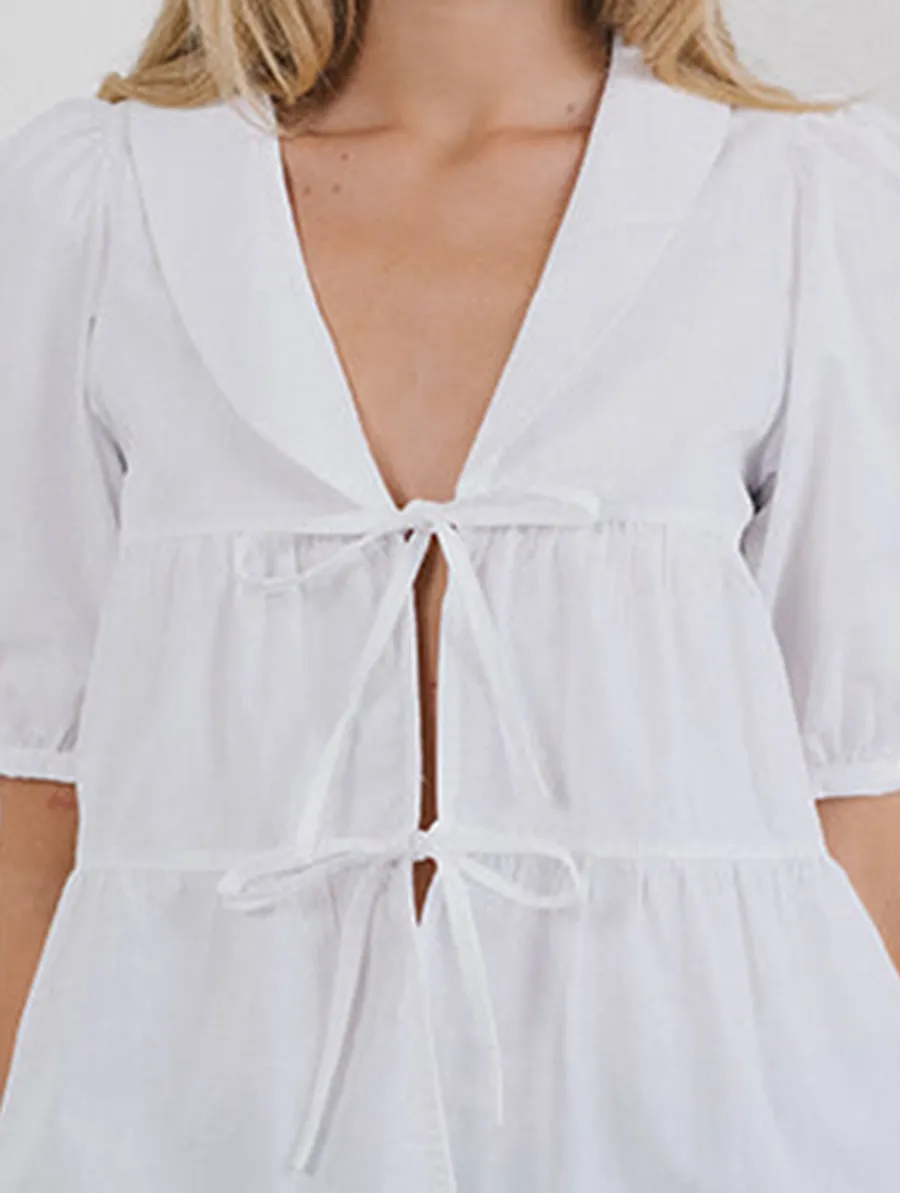 Puff Sleeve Shirt In Poplin White