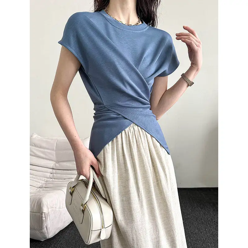 Modern Round Neck Cross Knot Short Sleeve T-Shirt