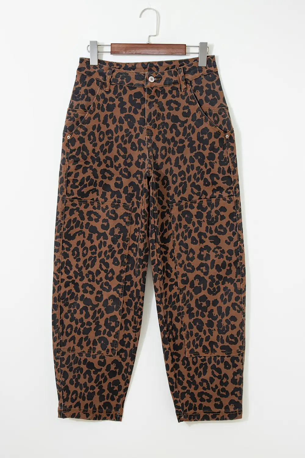 Women's Clear Seam Detail Patchwork Leopard Print Barrel Jeans