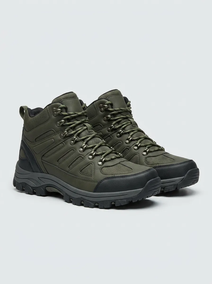 Men's Outdoor Hiking Olive Green Tactical Printed Boots