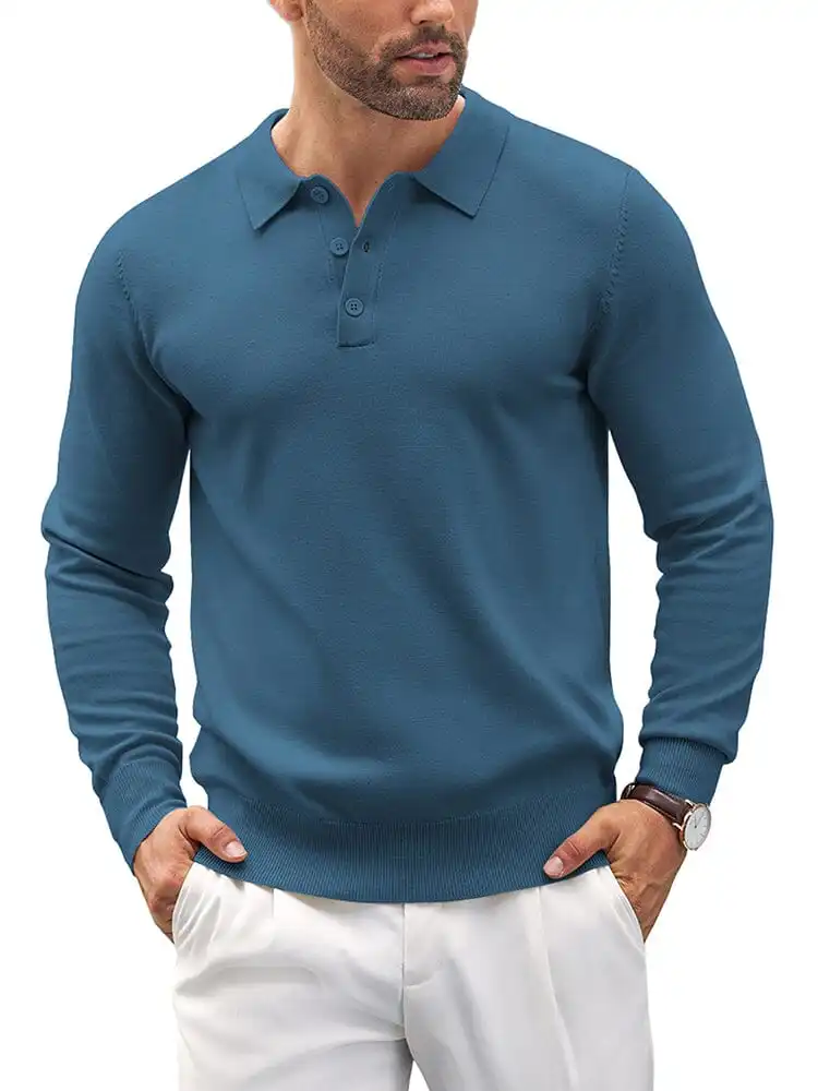 Quarter Button Textured Polo Shirt