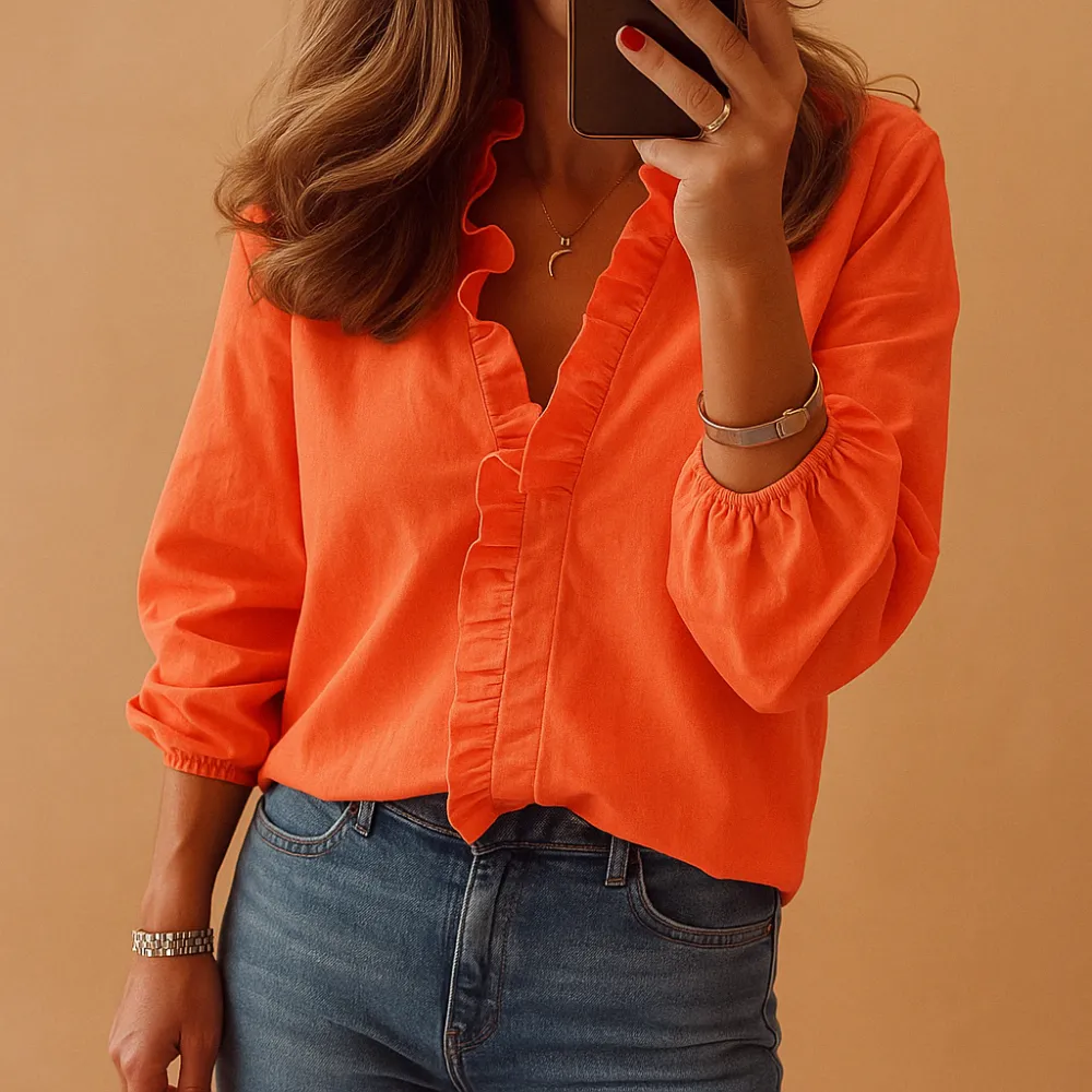 Chiffon V Neck Long Sleeve Shirt
