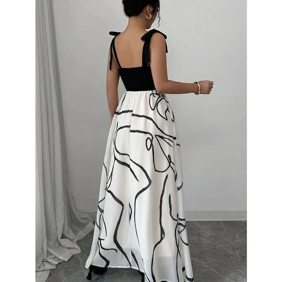 Tie Shoulder V Neck Maxi Dress
