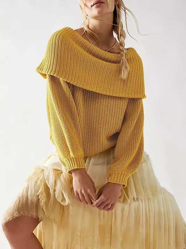 Paneled Round Neck Long Sleeve Relaxed Fit Sweater