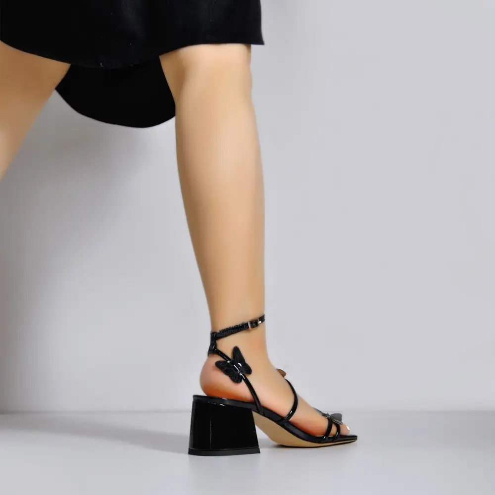 Ankle Strap Butterfly Decor Mid Chunky Heel Sandals