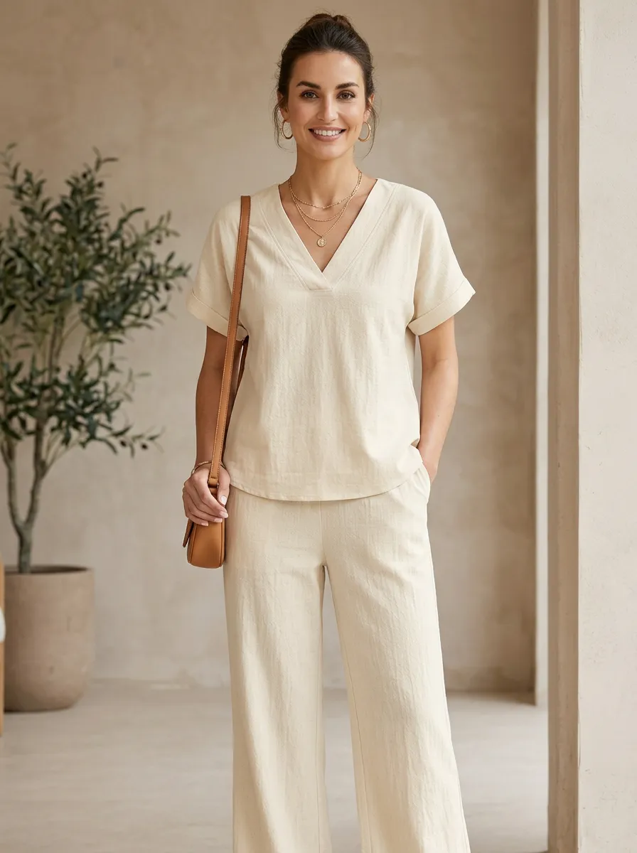 Weekend Relaxed Women's V-Neck Casual Lounge Set