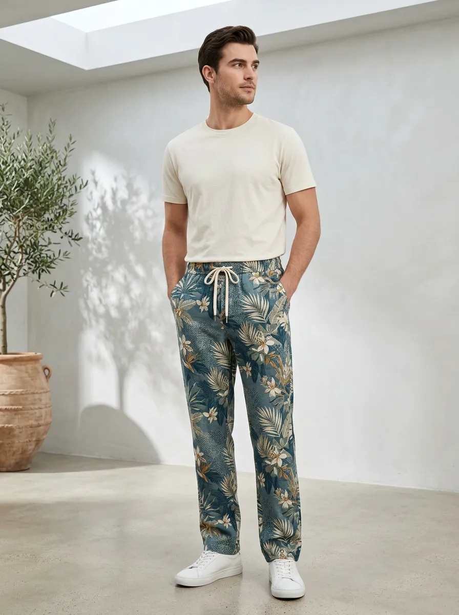 Men's Printed Palm Leaf Floral Pants