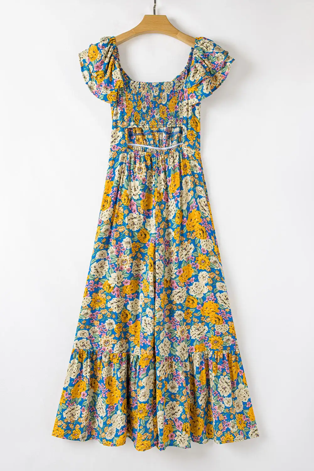 Floral Allover Print Shirred Panel Detail Jumpsuit