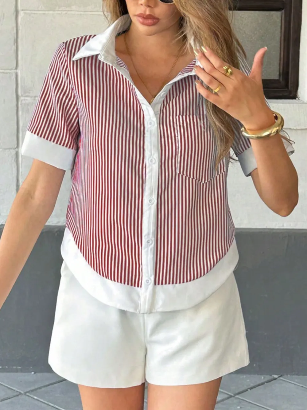 Striped Button Down Short Sleeve Shirt