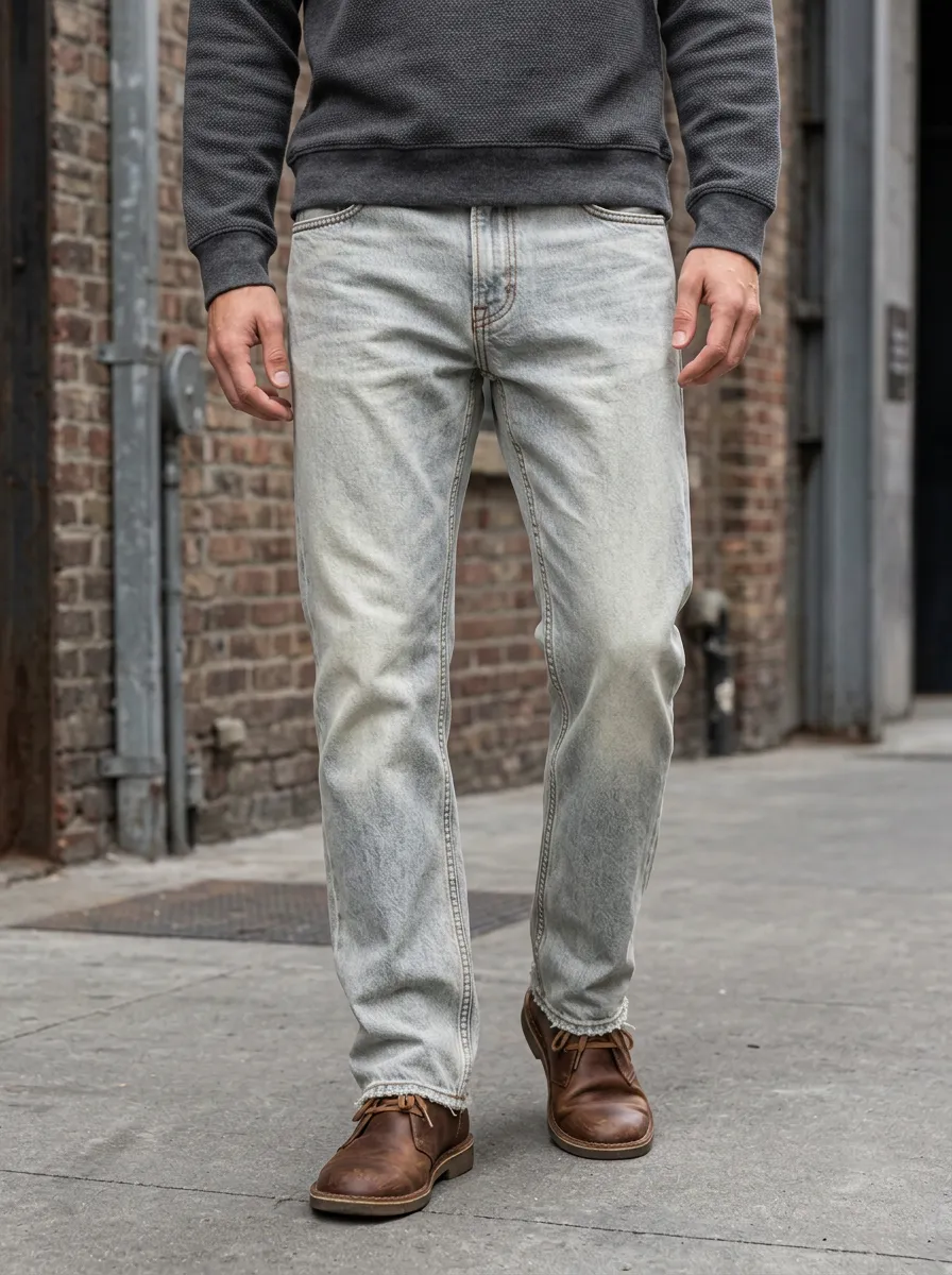 Men's Five Pocket Frayed Hem Classic Jeans
