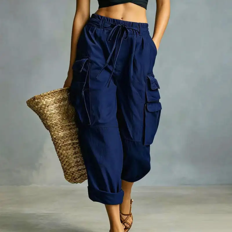 Women's Wide Leg Drawstring Pocket Cargo Pants