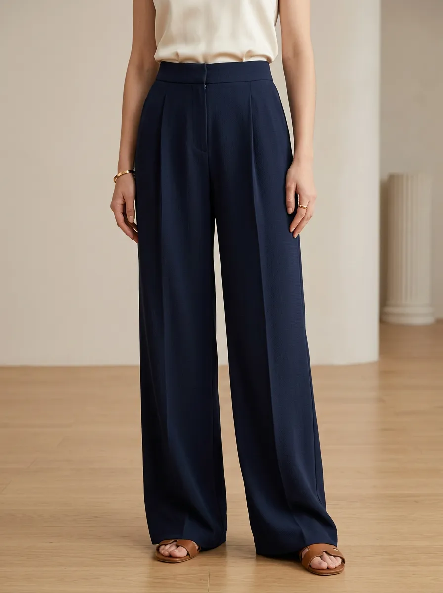 Pleated Minimal Draped Women's Wide-Leg Trousers