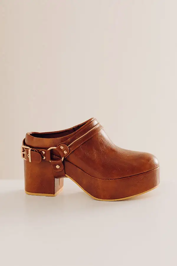 Faux Leather Slip On Stacked Block Heel Clogs