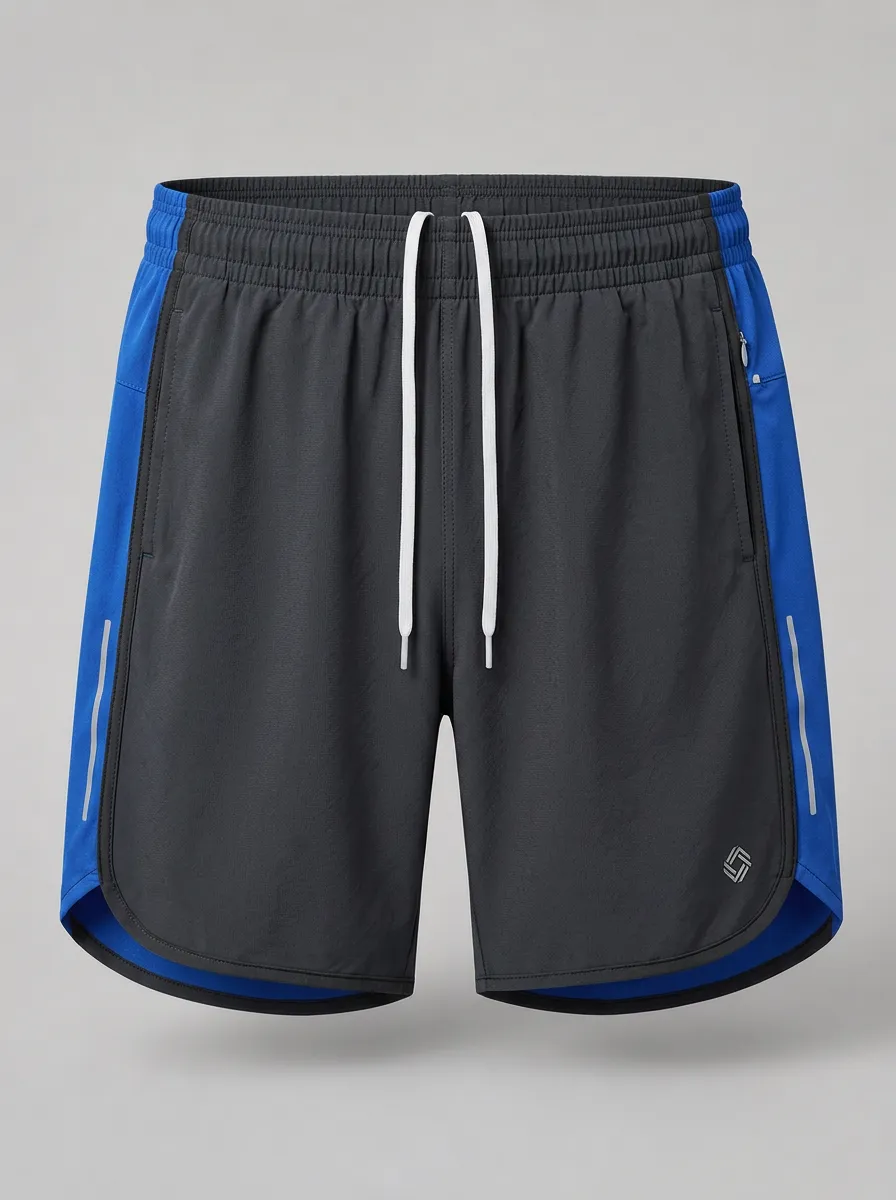 Men's Athletic Gym Blue Contrast Panel Printed Shorts