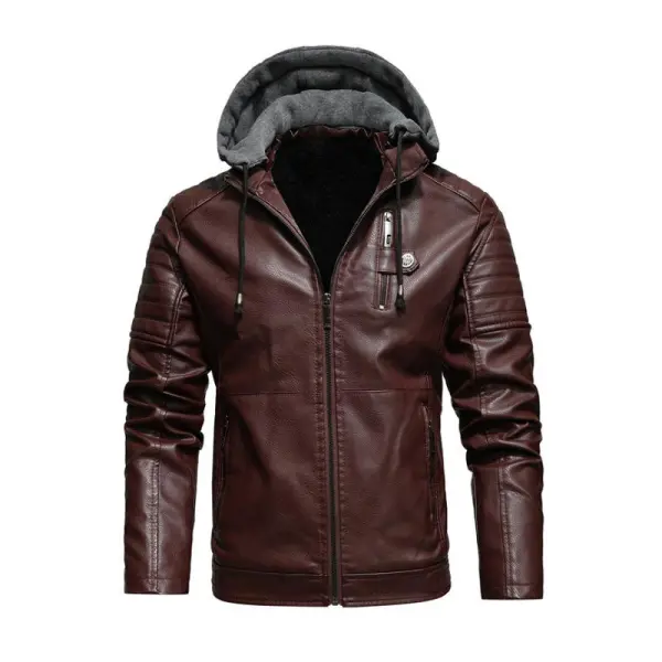 Leather Button Hooded Jacket