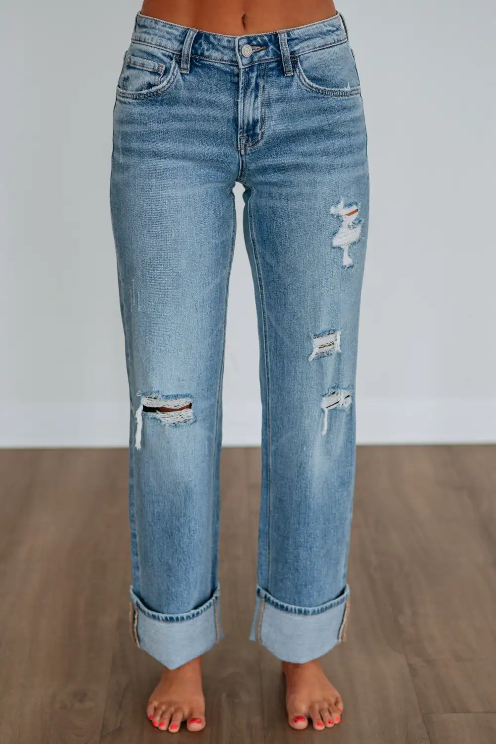 Women's Mid Rise Wide Leg Slim Fit Jeans