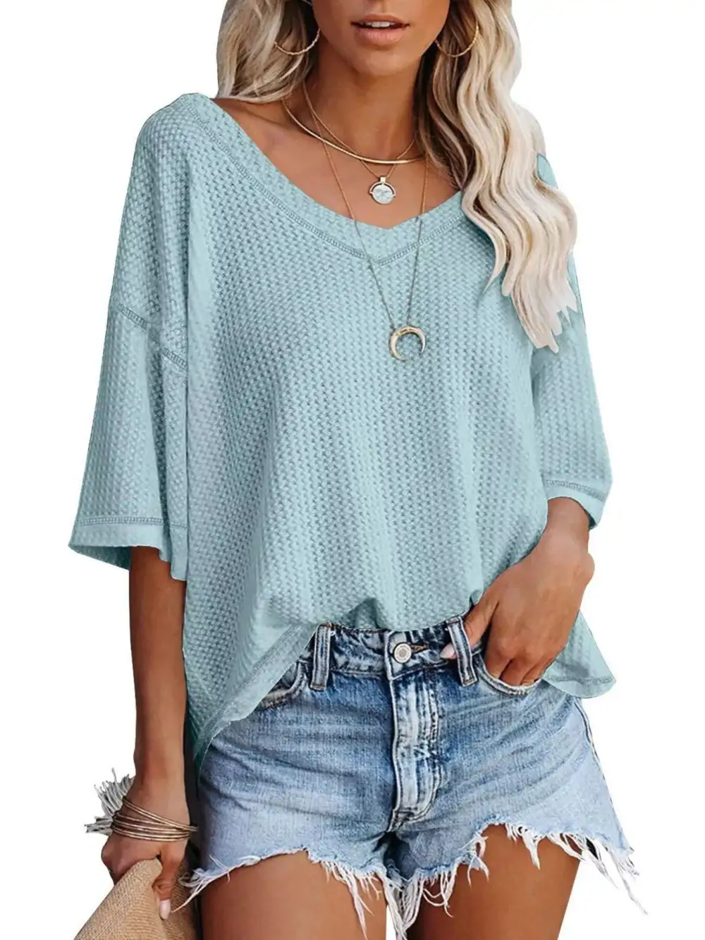 Relaxed V-Neck Short-Sleeve Knit T-Shirt