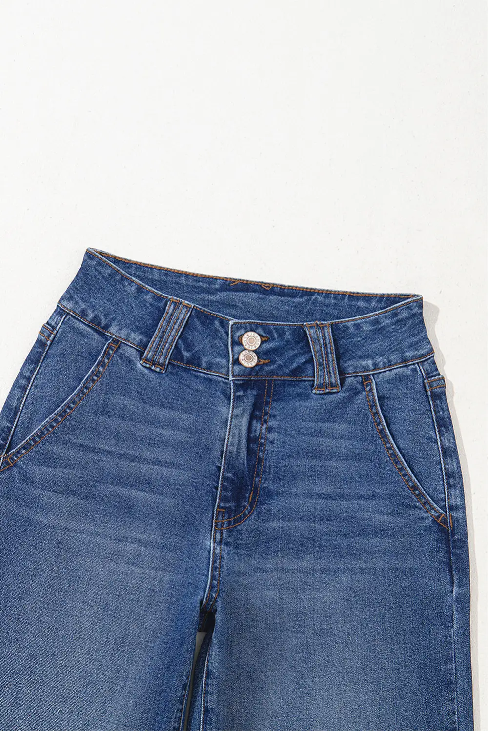 Pocketed Straight Leg Button Denim Jeans
