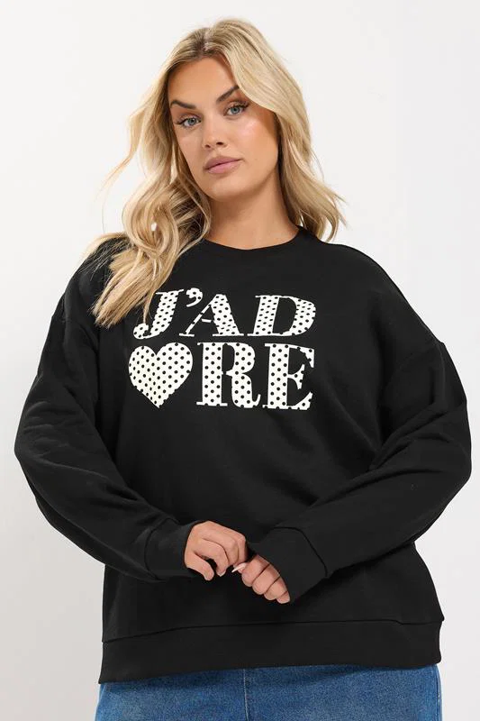 Black 'J'adore' Polka Dot Slogan Sweatshirt detail 1