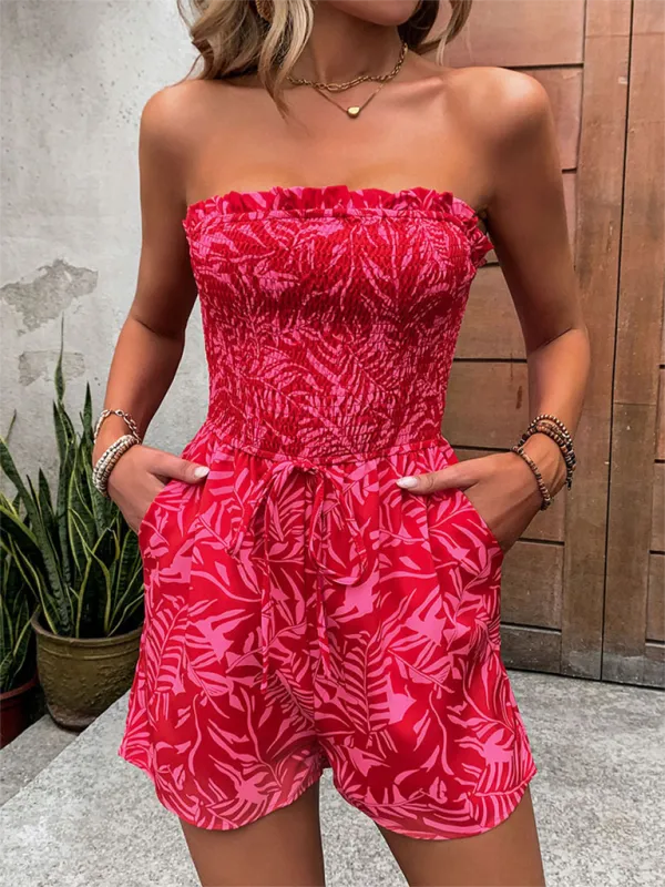 One Shoulder Elastic Printed Tube Top Jumpsuit