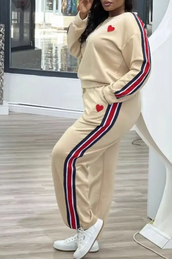 Colorblock Drawstring Round Neck Pant Set