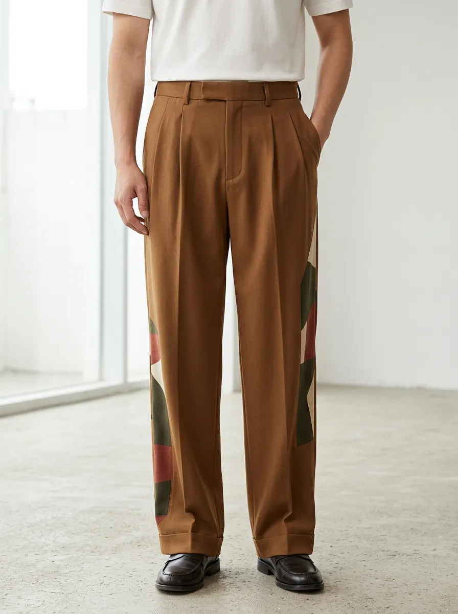 Men's Casual Geometric Pattern Printed Wide Leg Trousers
