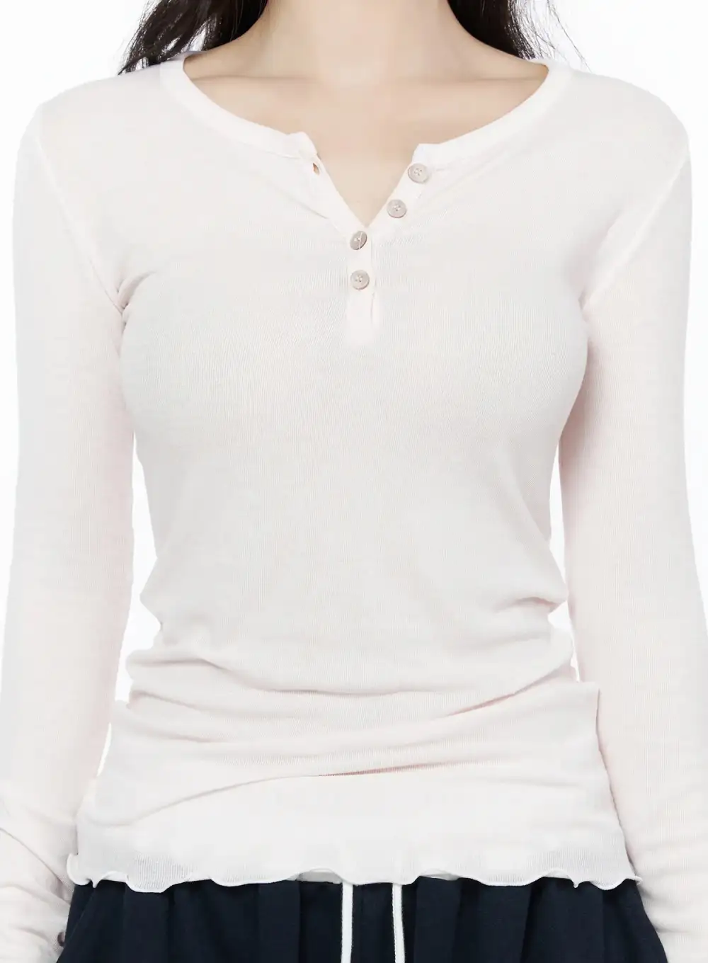 Slim-Fit Henley Neck Long Sleeve Tee