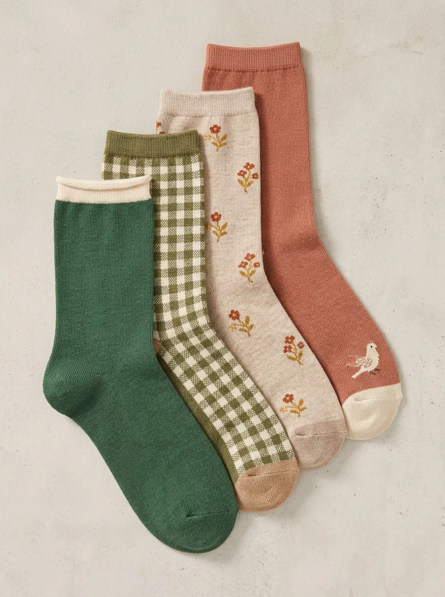 Daily Floral Vintage Daily Wear Women's Four Pair Socks