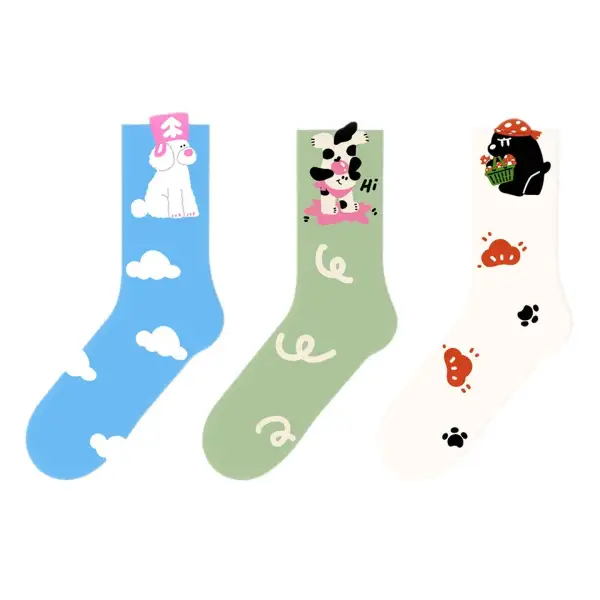 Playful Cartoon Puppy Crew Socks