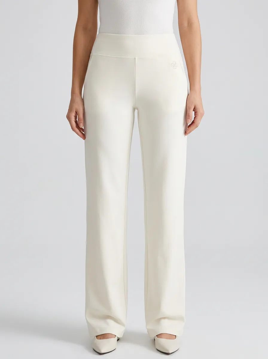 Women's Clover Emblem Print Mid-Rise High-Stretch Straight-Leg Pants