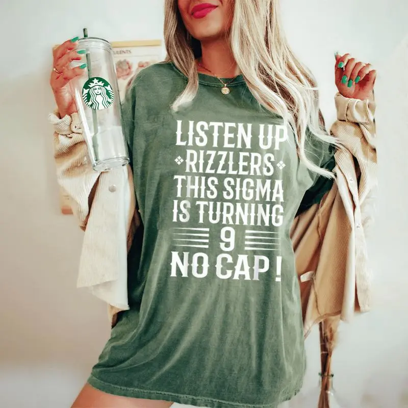 This Sigma Is Turning 9 Years Old Boys Girls 9Th Birthday Women's Oversized Comfort T-Shirt