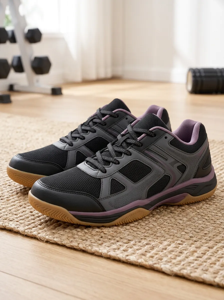 Women's Fitness Gym Workout Black Purple Gum Sole Printed Shoes