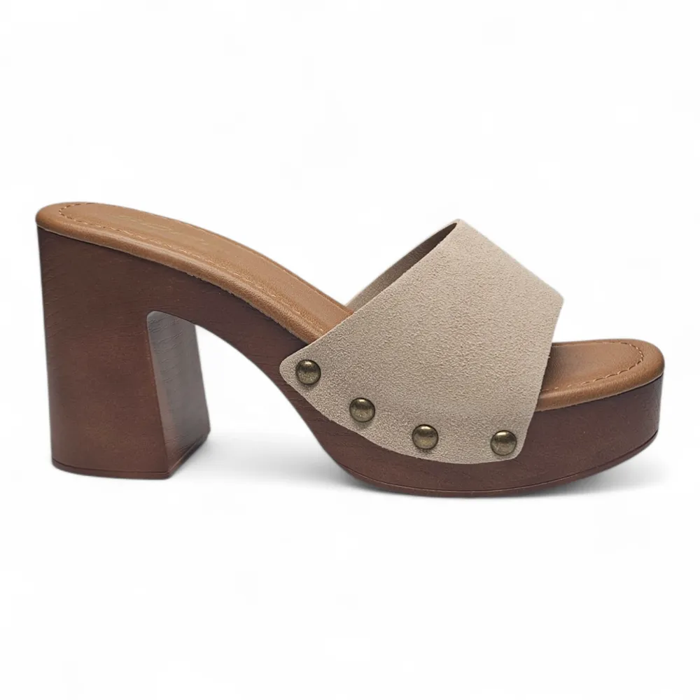 Boho Lightweight Studded Wooden Heel Mule