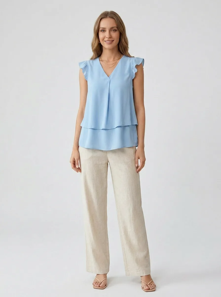 Ruffle Sleeve Layered V-Neck Top