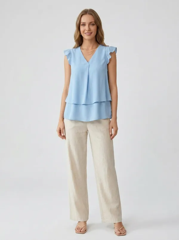 Ruffle Sleeve Layered V-Neck Top