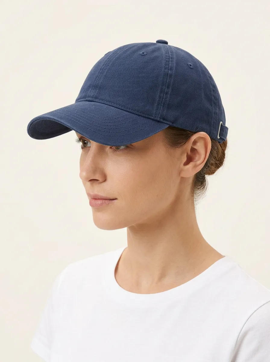 Unisex Navy Blue Plain Cotton Curved Brim Baseball Cap