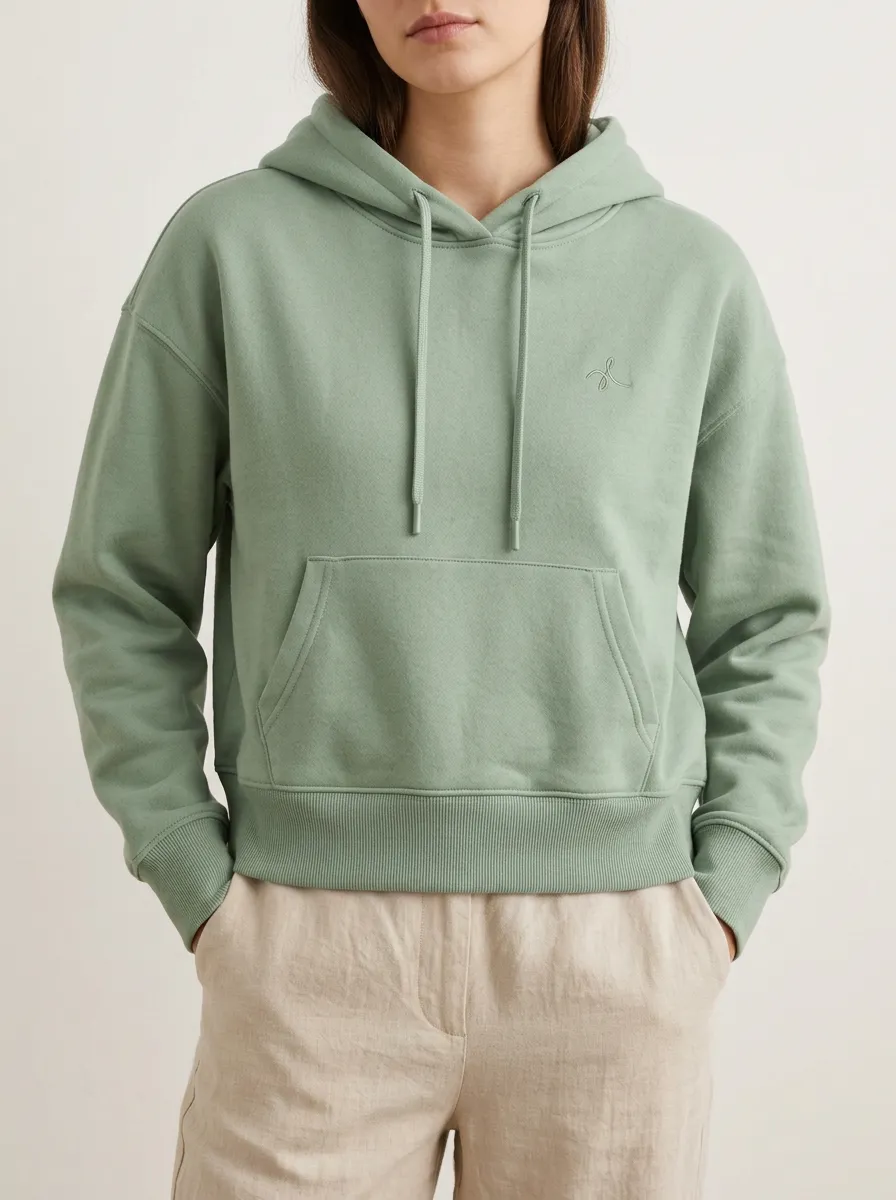Women's Minimalist Sage Green Embroidered Logo Hoodie