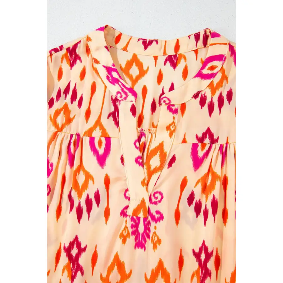 Tiered Notched Long Sleeve Midi Dress