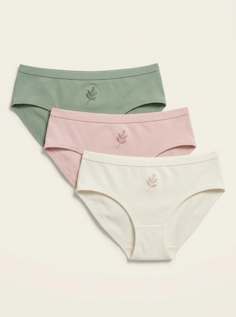 Women's Three-Pair Leaf Embroidered Bikini Brief Set