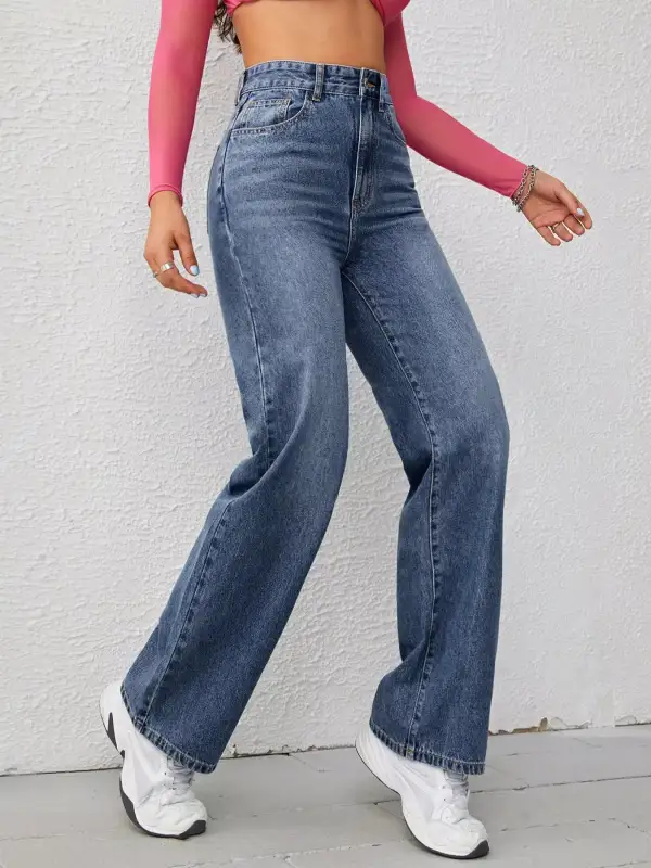 High-Waisted Wide-Leg Washed Jeans
