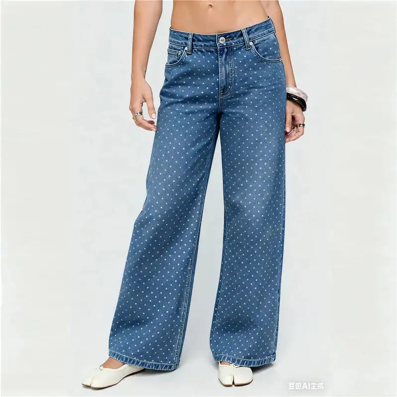 Wide-Leg Polka-Dot Jeans