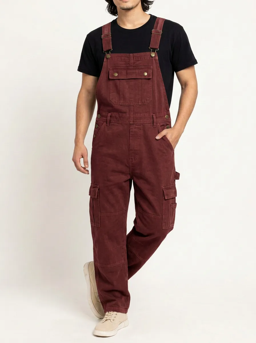 Men's Casual Olive Green Cargo Bib Overalls