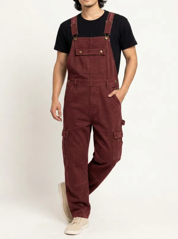 Men's Casual Olive Green Cargo Bib Overalls
